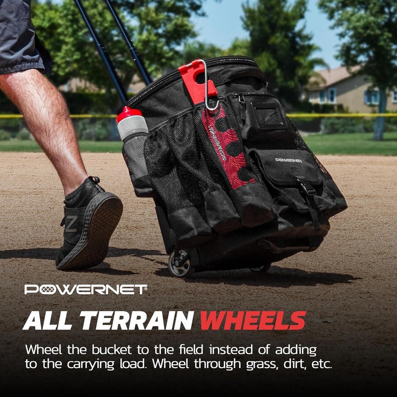 PowerNet Baseball Softball Coaching Bucket Caddy Cover, Multiple Pockets Carry Gameday Essentials, 3 Styles for 6 Gallon Bucket Organization Including All Terrain Wheeled - Image 4